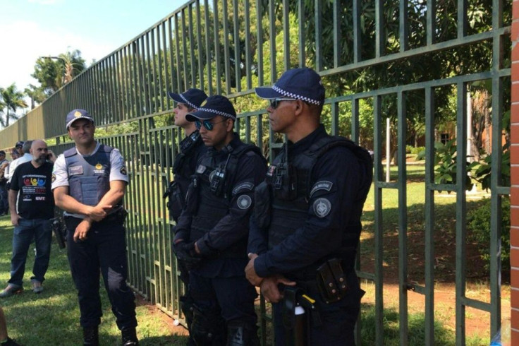 Militarized police outside the Venezuelan embassy in Brasilia, Brazil as supporters of President Nicolas Maduro and opposition leader Juan Guaido vie for control of the diplomatic compound