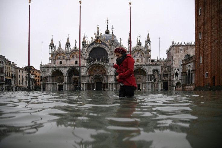 The watery scene outside St. Mark's Basilica on Wednesday