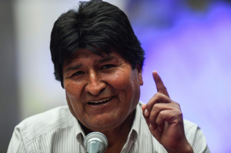 Bolivian ex-President Evo Morales speaks during a press conference at the Museum of the City of Mexico on November 13, 2019