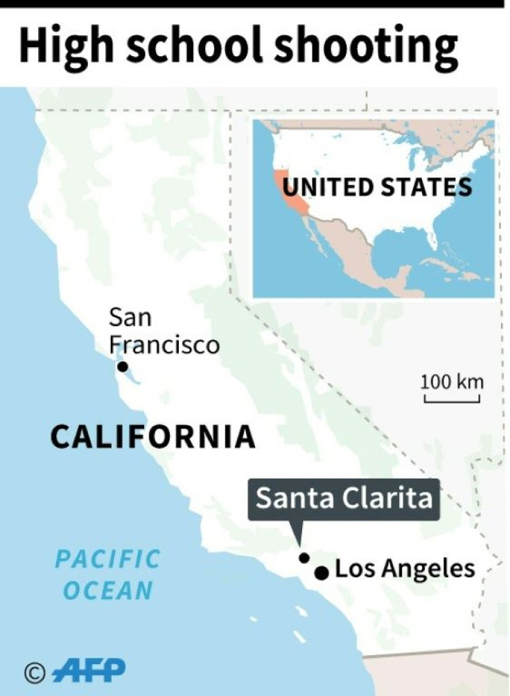 Map locating Santa Clarita near Los Angeles in California where a shooting occurred at a high school on Thursday.