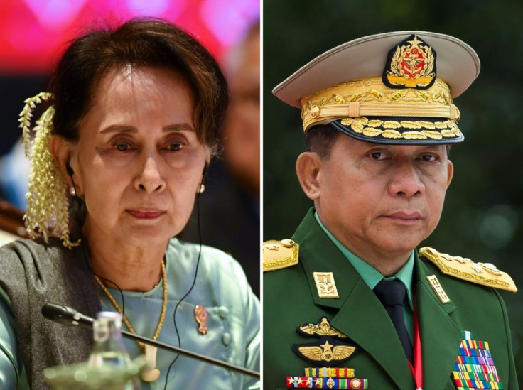 (Former democracy icon Aung San Suu Kyi (L) and General Min Aung Hlaing are among several top Myanmar officials named in a case filed in Argentina for crimes against Rohingya Muslims