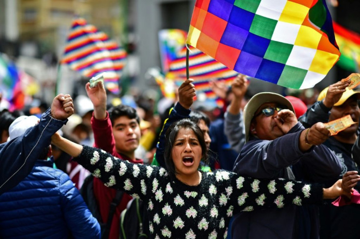 Supporters of Bolivian ex-president Evo Morales protest against the interim government in La Paz on November 15, 2019