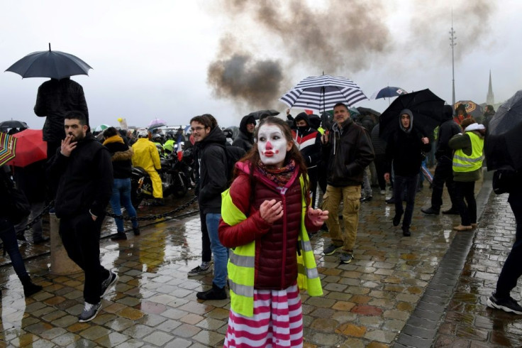 Protesters dressed as clowns attended a yellow vest demonstration in Bordeaux