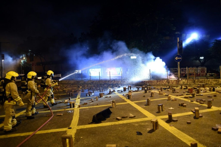 Barricades burned in the main road next to Hong Kong Polytechnic University on Saturday night