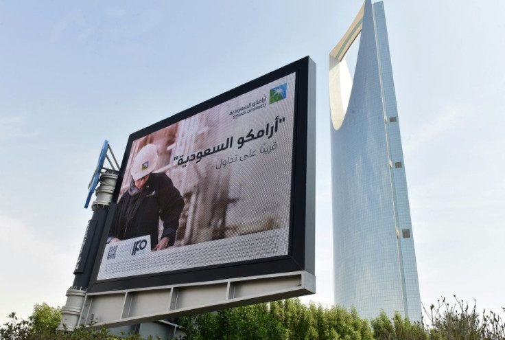 Aramco has launched an advertising blitz, with billboards and promotional messages at shopping malls and ATMs across the kingdom