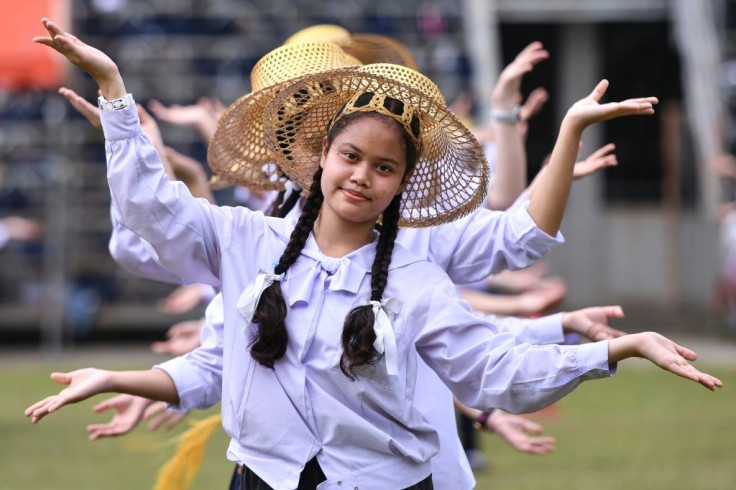 Thai students hold a rehearsal at a school in Bangkok in preparation for Pope Francis's visit