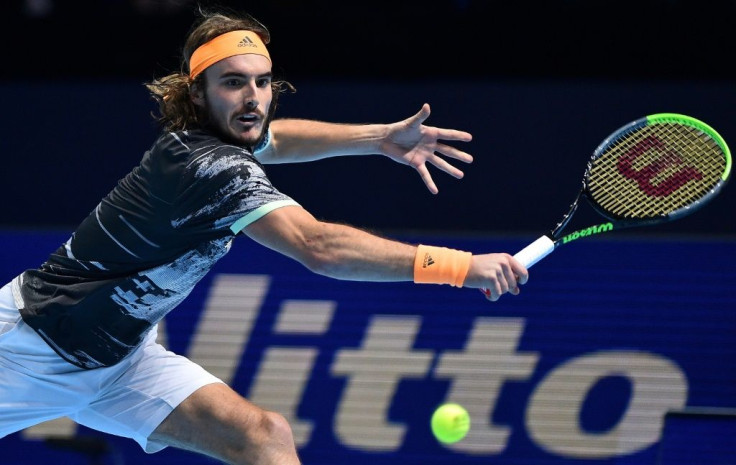 Stefanos Tsitsipas in action against Dominic Thiem in the final of the 2019 ATP Finals