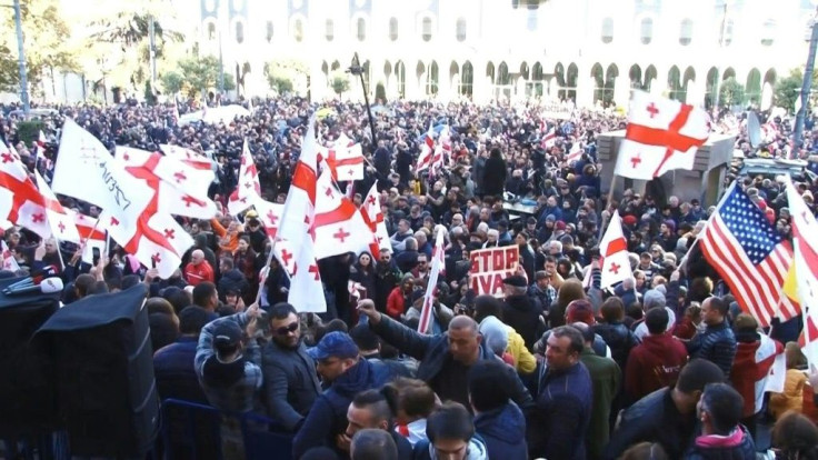 IMAGES Thousands of opposition supporters rallied in Georgia on Sunday, demanding the government's resignation and early parliamentary polls after the increasingly unpopular ruling party backtracked on promised electoral reforms. Protesters gathered outsi