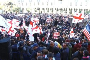IMAGES Thousands of opposition supporters rallied in Georgia on Sunday, demanding the government's resignation and early parliamentary polls after the increasingly unpopular ruling party backtracked on promised electoral reforms. Protesters gathered outsi