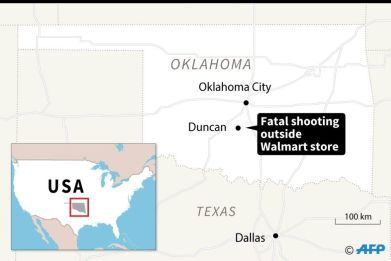 Map locating Duncan in the US state of Oklahoma where a fatal shooting occurred outside a Walmart store Monday.