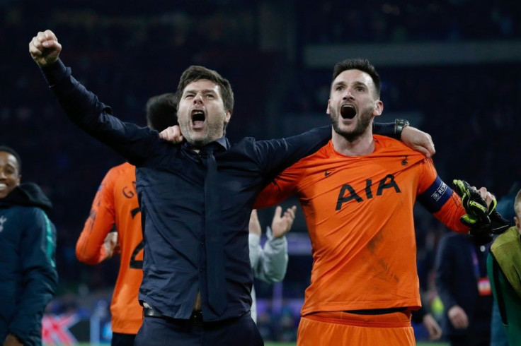 Happier times: Mauricio Pochettino celebrates reaching last season's Champions League final with Tottenham captain Hugo Lloris
