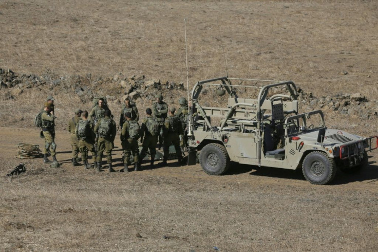 Israeli soldiers near the settlement Merom Golan in the Israeli annexed Golan Heights