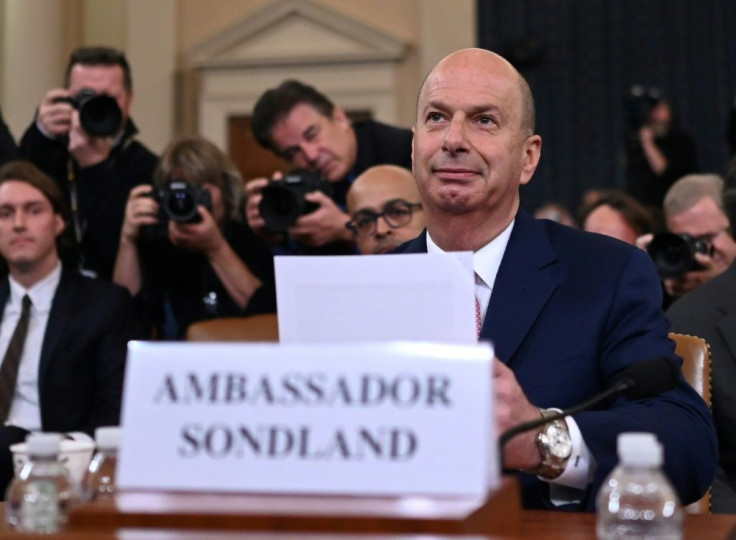 US Ambassador to the European Union Gordon Sondland testifies in the House Intelligence COmmittee's hearing on impeaching President Donald Trump