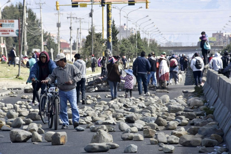 View of a road blocked by supporters of Bolivia's President Evo Morales outside the Senkata fuel plant in El Alto, on November 20, 2019