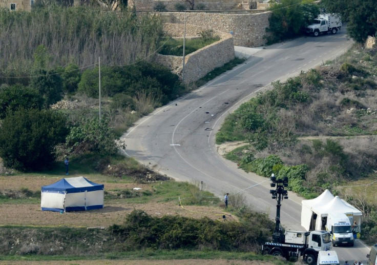 The crime scene where Caruana Galizia was killed by a car bomb close to her home in 2017