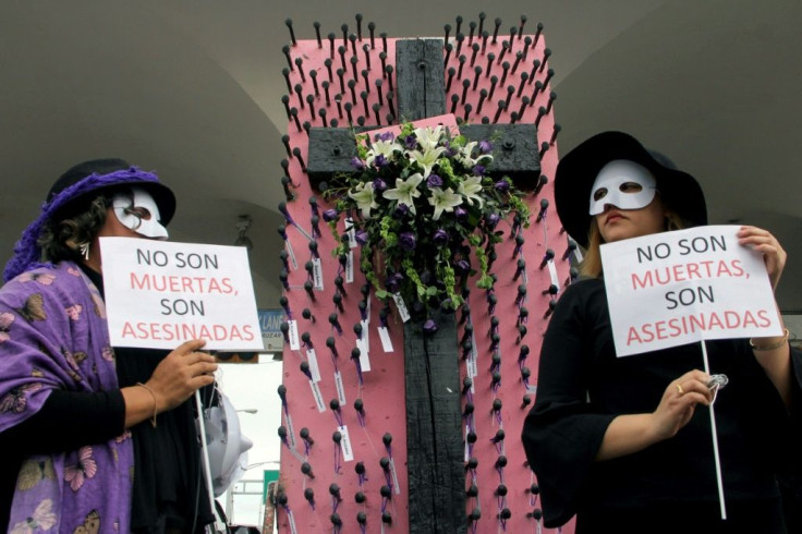 Women take part in a demonstration on International Women's Day in Ciudad Juarez in March 2019 -- the border city is one of the flashpoints in the fight against femicide in Mexico