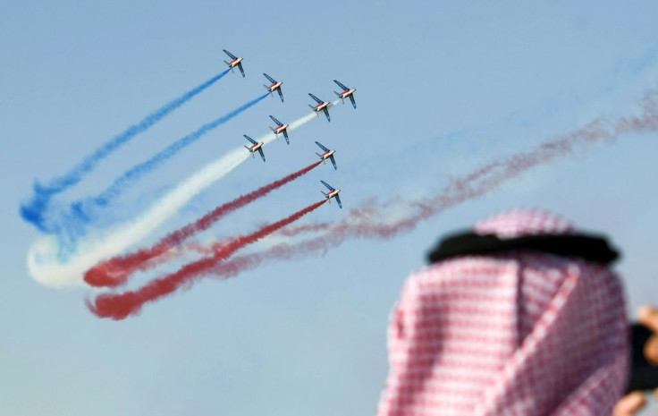 France's Patrouille Acrobatique team performing at the 2019 Dubai Airshow
