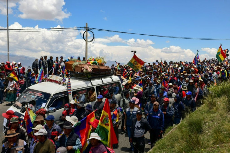 A funeral procession of eight supporters of Bolivia's ex-President Evo Morales, killed when security forces lifted a siege on a fuel plant