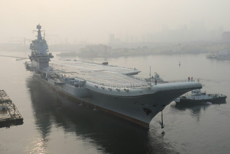 China's first domestically manufactured aircraft carrier, shown here in Dalian, sailed through the Taiwan Strait
