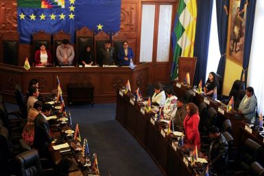 Senators observe a minute of silence at the beginning of a session at Bolivia's Congress  in La Paz, on November 23, 2019