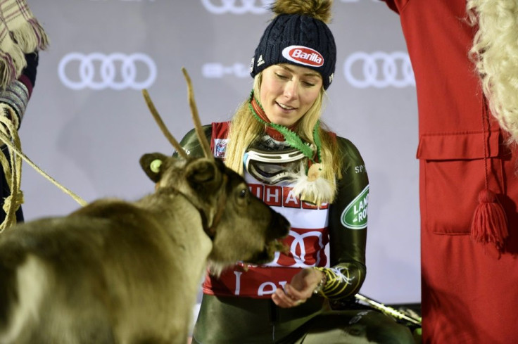 Mikaela Shiffrin won a fourth reindeer at Levi and fed it lichen at the presentation