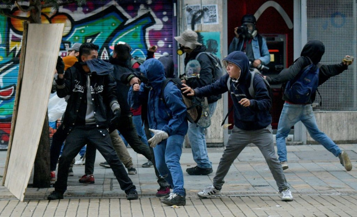 Demonstrators clash with police in Colombia's capital on November 22, 2019