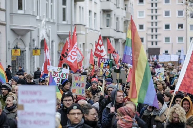 The counter-protest far outnumbered the march by the far-right NPD