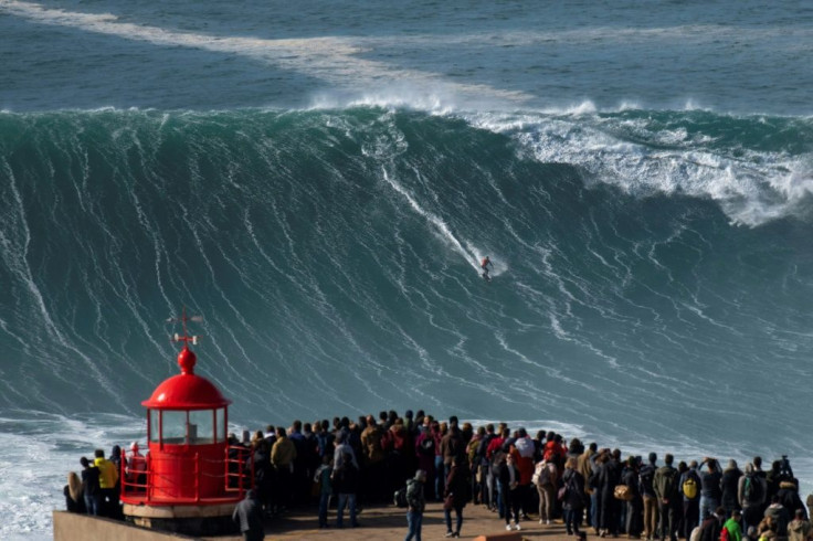 Waves in Nazare, on Portugal's Atlantic coast, can reach up to 30 metres during the winter