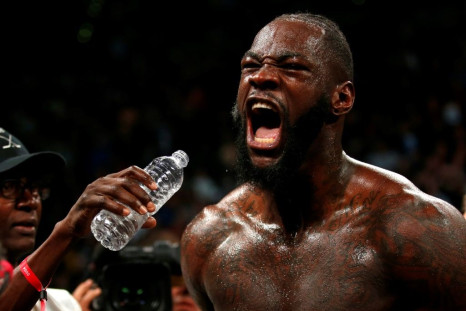 WBC heavyweight champion Deontay Wilder celebrates after knocking out Luis Ortiz in the seventh round of their title rematch at MGM Grand Garden Arena