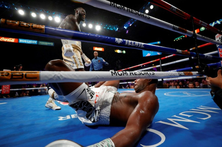 WBC heavyweight champion Deontay Wilder knocks out Luis Ortiz in the seventh round of their title fight at MGM Grand Garden Arena