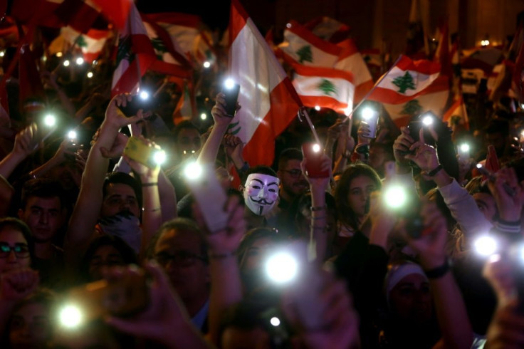 Protesters in Lebanon pictured in a civilian Independence Day parade in Beirut's Martyr Square on November 22, 2019