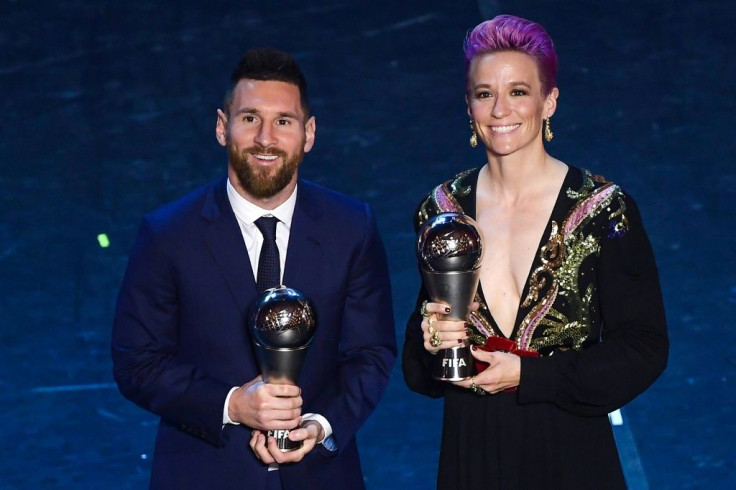 Lionel Messi (L) and Megan Rapinoe at FIFA's Best awards in 2019