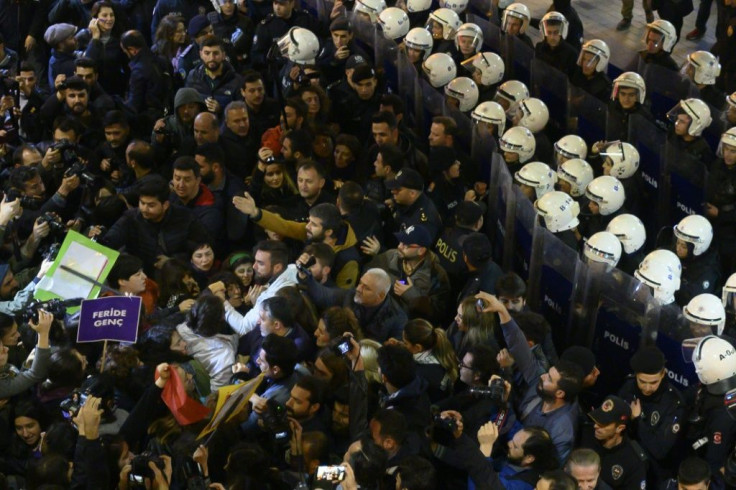 Riot police blocked access as women's rights activists marched in Istanbul