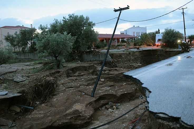 Storm damage at the town of Kineta closed road and rail links between Athens and the Peloponnesian peninsula