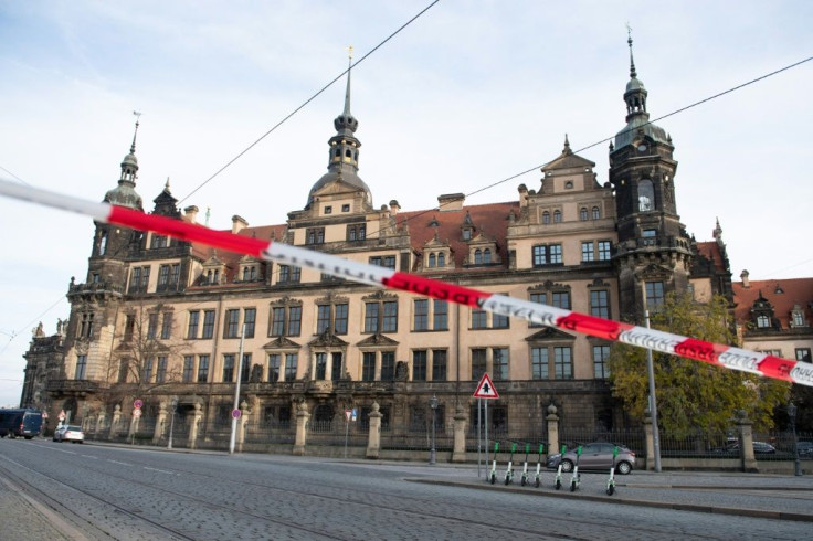 A police cordon hangs in front of the Royal Palace that houses the historic Green Vault (Gruenes Gewoelbe) in Dresden, eastern Germany