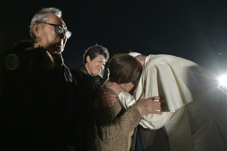 Francis comforted survivors of the nuclear Holocausts in Hiroshima and Nagasaki