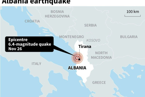 Map locating the epicentre of a 6.4-magnitude quake in Albania on Tuesday.