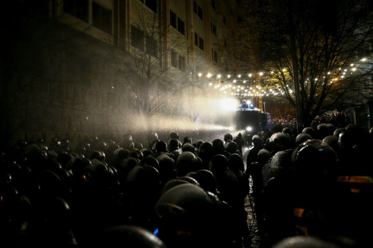 Riot police used water cannon to disperse the crowds on Tuesday morning