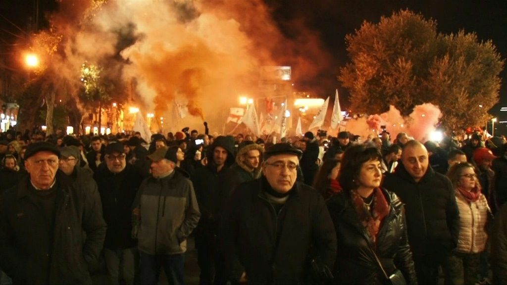 Georgian Police Use Water Cannon On Protesters