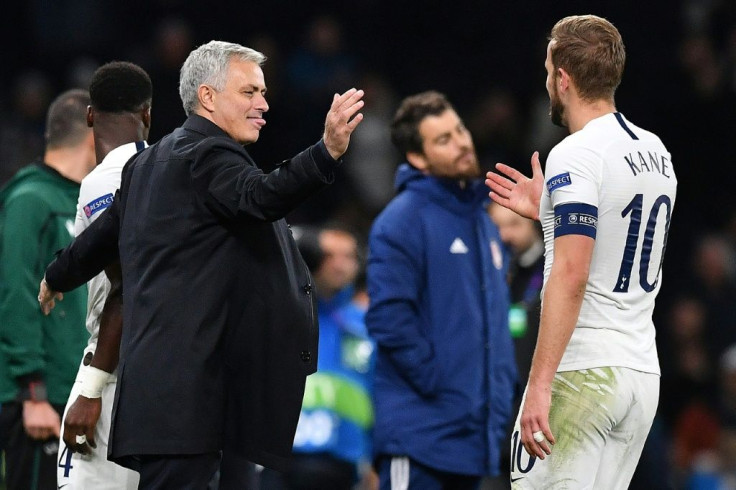 Jose Mourinho celebrates with Harry Kane after Tottenham Hotspur came from two down to beat Olympiakos 4-2 in the Champions League on the new coach's home debut