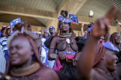 Supporters of opposition candidate McHenry Venaani, dressed in traditional Himba attire, at a final rally in the capital Windhoek