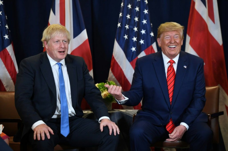 Labour said it had obtained documents proving Boris Johnson (L) was plotting a post-Brexit deal with Donald Trump to grant US firms access to the NHS