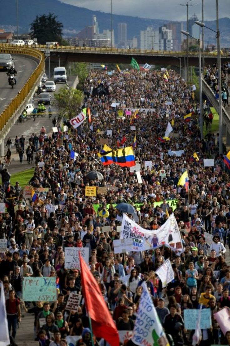 Anti-government demonstrators take to the streets of Bogota on Monday in Colombia's second general strike in a week