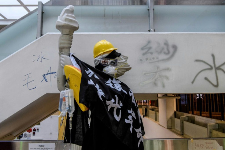 A 'Statue of Democracy' at the Hong Kong Polytechnic University, where police surrounded the premises while protesters were barricaded inside