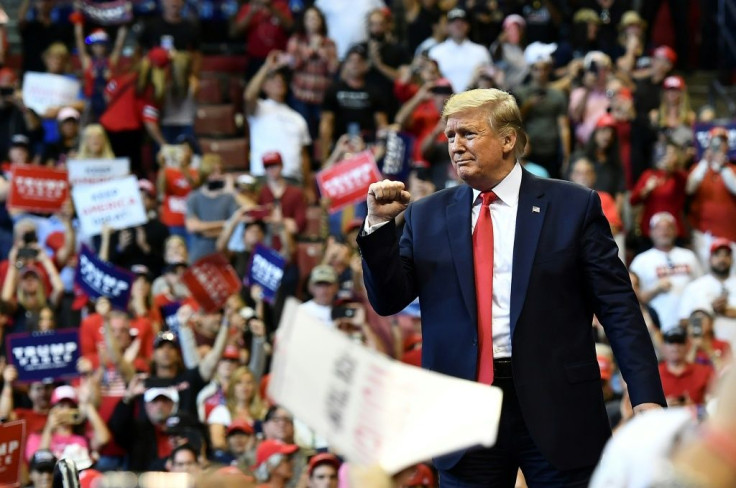 US President Donald Trump at a  campaign rally in Sunrise, Florida