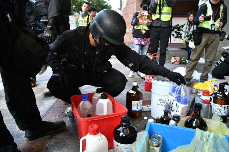 Authorities are looking for explosives and other dangerous materials left over from the occuption of the campus by protesters