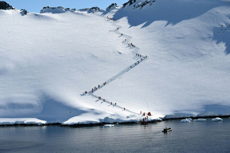 Tourists visit Orne Harbur in South Shetland Islands, Antarctica