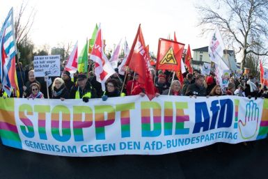 Thousands of protesters gathered outside the congress hall in the city of Braunschweig in a noisy demonstration against what they call a racist party