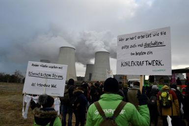 Greenpeace activists staged a demonstration in front of the Jaenschwalde power plant in eastern Germany