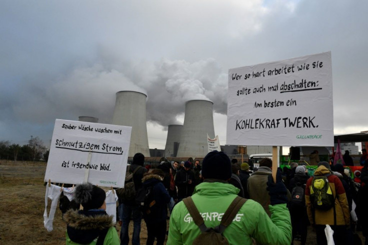 Greenpeace activists staged a demonstration in front of the Jaenschwalde power plant in eastern Germany